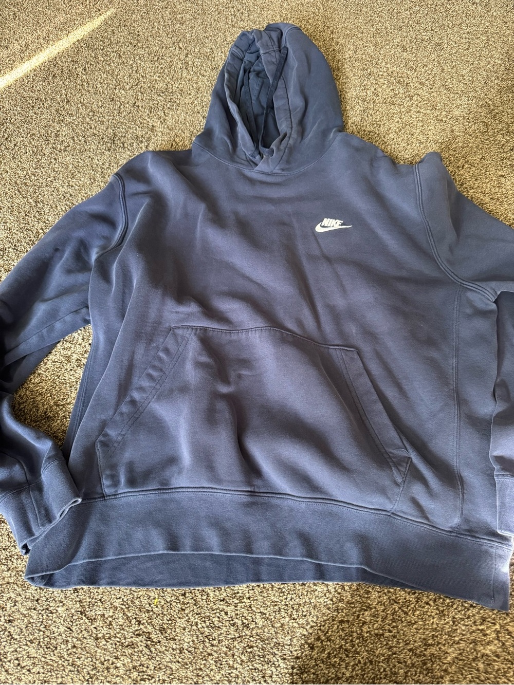 Nike Men's Dark Blue Pullover Hoodie with White Logo